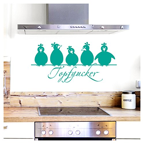 Grandora Wandtattoo Topfgucker 5 Vögel I türkis 58 x 27 cm I Küche Spruch Zitat Aufkleber selbstklebend Wandaufkleber Wandsticker W862 von Grandora