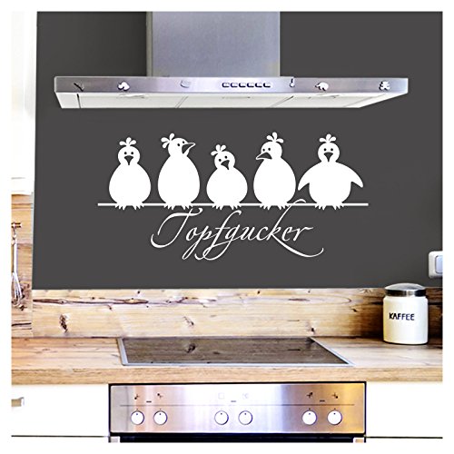 Grandora Wandtattoo Topfgucker 5 Vögel I weiß 30 x 14 cm I Küche Spruch Zitat Aufkleber selbstklebend Wandaufkleber Wandsticker W862 von Grandora