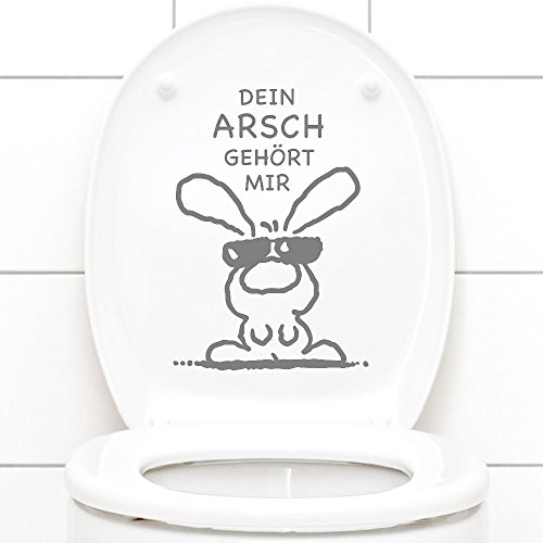 Grandora Wandtattoo WC Aufkleber Dein Arsch gehört Mir I Mittelgrau (BxH) 19 x 27 cm I Hase Sonnenbrille Bad Toilette Wandsticker Wandaufkleber Sticker W772 von Grandora