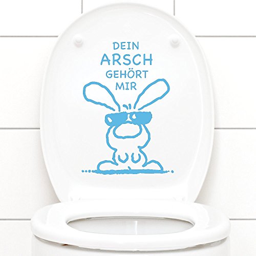 Grandora Wandtattoo WC Aufkleber Dein Arsch gehört Mir I hellblau (BxH) 19 x 27 cm I Hase Sonnenbrille Bad Toilette Wandsticker Wandaufkleber Sticker W772 von Grandora