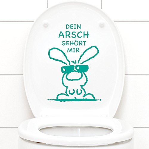 Grandora Wandtattoo WC Aufkleber Dein Arsch gehört Mir I türkis (BxH) 19 x 27 cm I Hase Sonnenbrille Bad Toilette Wandsticker Wandaufkleber Sticker W772 von Grandora