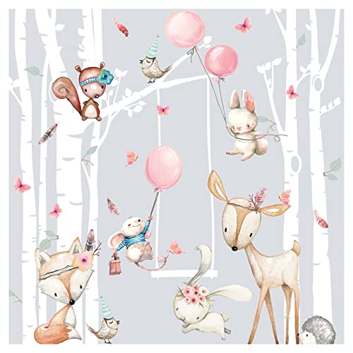 Grandora Wandtattoo Wandsticker Kinderzimmer Tiere Wald Birkenstämme Wandaufkleber Wanddeko Babyzimmer Spielzimmer Wandbild Kinder Mädchenzimmer Aufkleber DL759-4 von Grandora