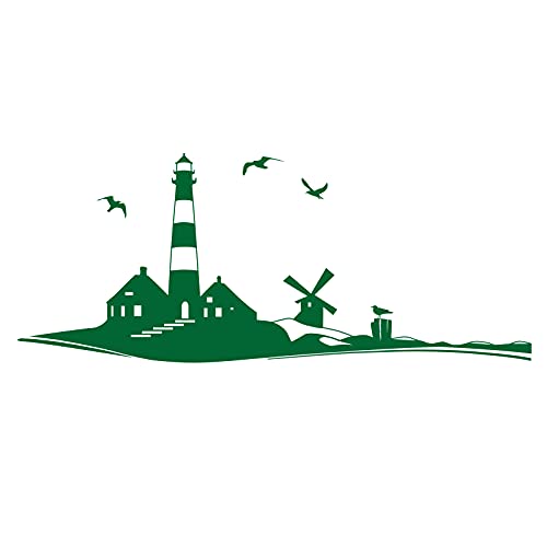 Grandora Wandtattoo Wandsticker Skyline Strand Leuchtturm Möwen I grün (BxH) 58 x 24 cm I Wanddeko Schlafzimmer Wohnzimmer Flur Aufkleber Wandaufkleber W946 von Grandora