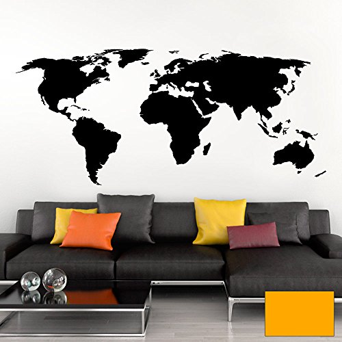 Grandora Wandtattoo Weltkarte Erde Globus Karte I Hellorange 200 x 87 cm I Welt Atlas Schlafzimmer Wohnzimmer Wandsticker Wandaufkleber W698 von Grandora