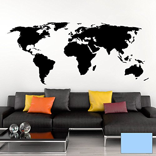 Grandora Wandtattoo Weltkarte Erde Globus Karte I Pastellblau 100 x 44 cm I Welt Atlas Schlafzimmer Wohnzimmer Wandsticker Wandaufkleber W698 von Grandora