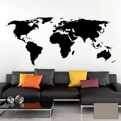 Grandora Wandtattoo Weltkarte Erde Globus Karte I Taupe 100 x 44 cm I Welt Atlas Schlafzimmer Wohnzimmer Wandsticker Wandaufkleber W698 von Grandora