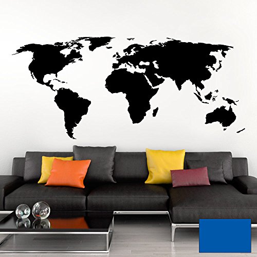 Grandora Wandtattoo Weltkarte Erde Globus Karte I azurblau 132 x 58 cm I Welt Atlas Schlafzimmer Wohnzimmer Wandsticker Wandaufkleber W698 von Grandora