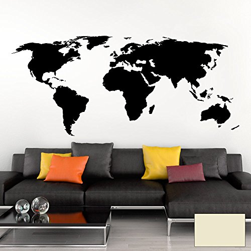 Grandora Wandtattoo Weltkarte Erde Globus Karte I cremeweiß 200 x 87 cm I Welt Atlas Schlafzimmer Wohnzimmer Wandsticker Wandaufkleber W698 von Grandora