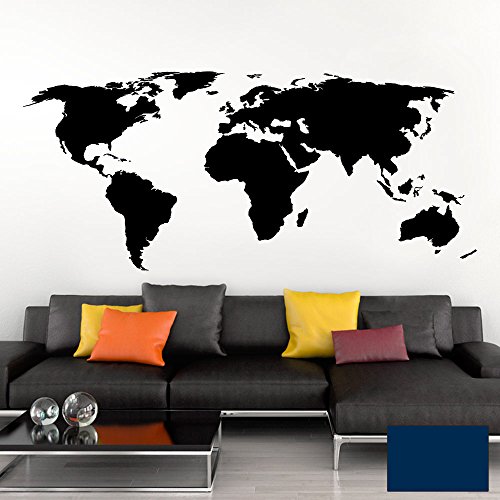 Grandora Wandtattoo Weltkarte Erde Globus Karte I dunkelblau 120 x 53 cm I Welt Atlas Schlafzimmer Wohnzimmer Wandsticker Wandaufkleber W698 von Grandora