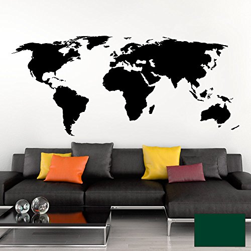 Grandora Wandtattoo Weltkarte Erde Globus Karte I dunkelgrün 200 x 87 cm I Welt Atlas Schlafzimmer Wohnzimmer Wandsticker Wandaufkleber W698 von Grandora