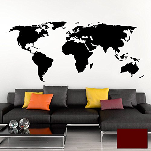 Grandora Wandtattoo Weltkarte Erde Globus Karte I dunkelrot 200 x 87 cm I Welt Atlas Schlafzimmer Wohnzimmer Wandsticker Wandaufkleber W698 von Grandora