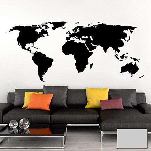 Grandora Wandtattoo Weltkarte Erde Globus Karte I hellgrau 132 x 58 cm I Welt Atlas Schlafzimmer Wohnzimmer Wandsticker Wandaufkleber W698 von Grandora