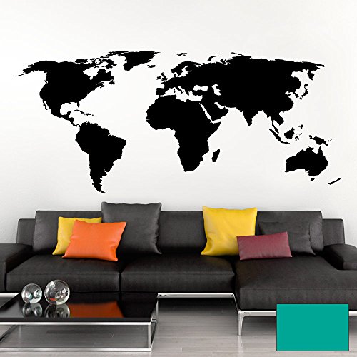 Grandora Wandtattoo Weltkarte Erde Globus Karte I türkis 120 x 53 cm I Welt Atlas Schlafzimmer Wohnzimmer Wandsticker Wandaufkleber W698 von Grandora