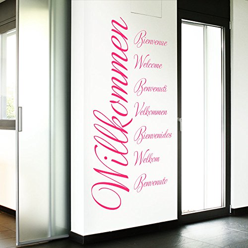 Grandora Wandtattoo Wort Willkommen in 8 Sprachen I pink (BxH) 80 x 161 cm I Flur Diele selbstklebend Aufkleber Wandaufkleber Wandsticker Sticker W3014 von Grandora
