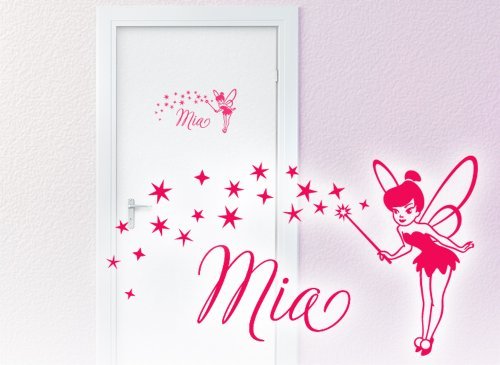 Grandora Wandtattoo Wunschnamen + Fee und Sterne I Flieder (BxH) 36 x 19 cm I Türaufkleber Kinderzimmer Sticker Aufkleber Wandaufkleber Wandsticker W808 von Grandora