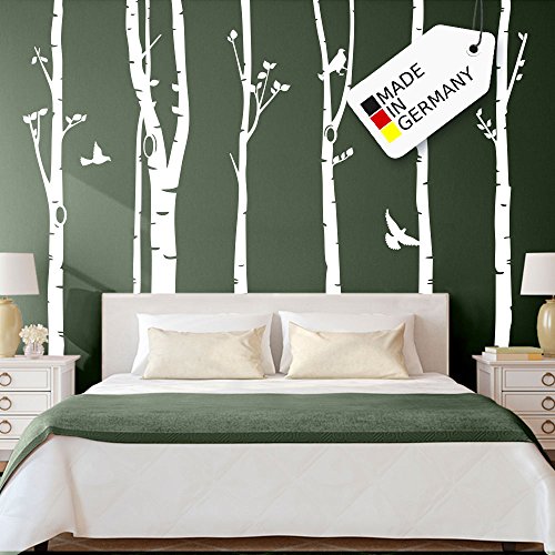 Grandora Wandtattoo XXL Birkenstämme Vögel I Taupe (BxH) 267 x 250 cm I Bäume Schlafzimmer Wohnzimmer Sticker Aufkleber Wandaufkleber Wandsticker W5187 von Grandora