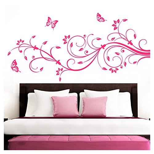 Grandora Wandtattoo XXL Blumenranken Schmetterlinge Blumen I pink (BxH) 160 x 69 cm I Schlafzimmer Liebe Flur Wohnzimmer modern Aufkleber Wandaufkleber W1073 von Grandora