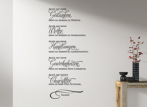 Grandora Wandtattoo Zitat Achte auf Deine Gedanken I dunkelgrau (BxH) 25 x 58 cm I Talmud Wohnzimmer Flur Sticker Aufkleber Wandaufkleber Wandsticker W976 von Grandora