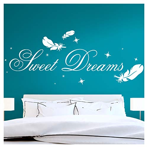 Grandora Wandtattoo Zitat Sweet Dreams mit Sternen & Federn I dunkelgrau (BxH) 140 x 39 cm I Wandaufkleber Kinderzimmer Aufkleber Wandsticker Schlafzimmer W914 von Grandora