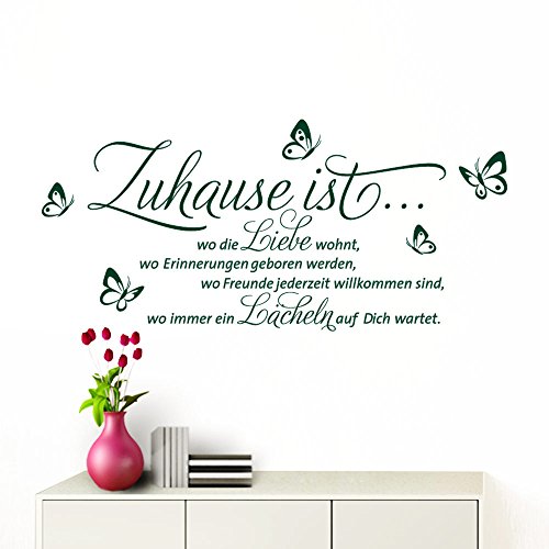 Grandora Wandtattoo Zuhause ist I dunkelgrün (BxH) 100 x 53 cm I Schmetterlinge Wohnzimmer Spruch Aufkleber selbstklebend Wandaufkleber Wandsticker W1133 von Grandora