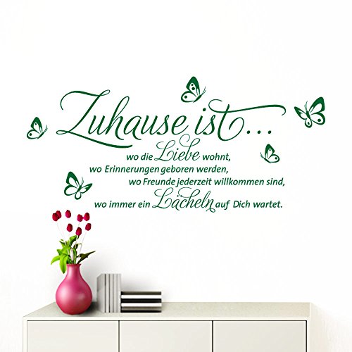 Grandora Wandtattoo Zuhause ist I grün (BxH) 58 x 31 cm I Schmetterlinge Wohnzimmer Spruch Aufkleber selbstklebend Wandaufkleber Wandsticker W1133 von Grandora