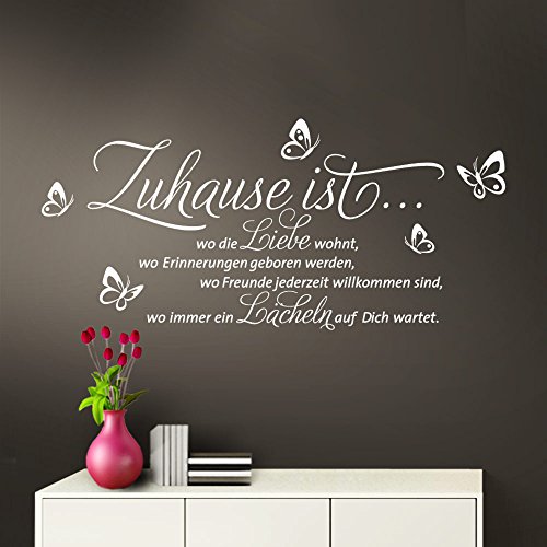 Grandora Wandtattoo Zuhause ist I weiß (BxH) 100 x 53 cm I Schmetterlinge Wohnzimmer Spruch Aufkleber selbstklebend Wandaufkleber Wandsticker W1133 von Grandora