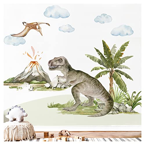 Grandora XXL Dinosaurier Wandsticker Dino T-Rex Vulkan Wandtattoo Kinderzimmer Wandaufkleber Tiere Babyzimmer selbstklebend Wanddeko DL845-2 von Grandora