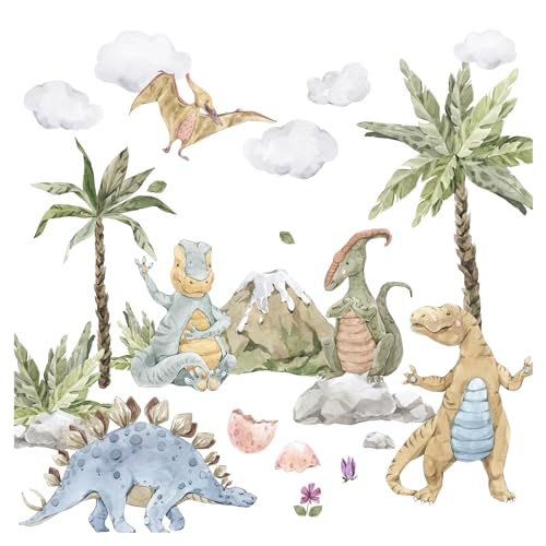 Grandora XXL Dinosaurier Wandtattoo Palme Wandsticker Dino für Baby Kinderzimmer Wandaufkleber Wanddeko DL818-5 von Grandora