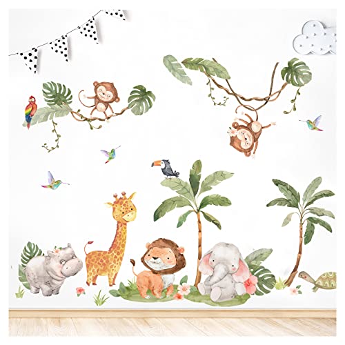 Grandora XXL Wandsticker Set Safari Wandtattoo Dschungel Tiere Babyzimmer Kinderzimmer Wandaufkleber Deko DL864-4 von Grandora