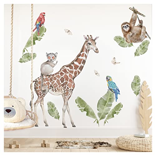 Grandora XXL Wandtattoo Dschungel Tiere Giraffe Wandsticker Safari Blätter Kinderzimmer Baby Wanddeko DL815-5 von Grandora