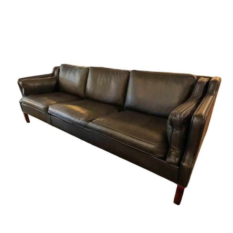 Sofa 74 Mass Bezug Leder Schwarz Gestell Mahagoni Gebeizt von Grandt