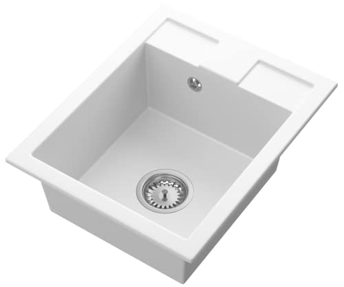 GRANITAN BEST Küchenspüle – Spüle aus Granit mit Siphon Chrom, Sieb und Imprägniermittel - Spülbecken mit 1 Becken – Einbauspüle 40x50 cm – Weiß von Granitan