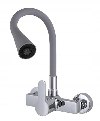 Granitan ® Flexo Küchenarmatur, Spültischarmatur mit 360° drehbarem Auslauf Badarmatur, Hochdruck-Küchenarmatur, Keramikkopf, Armaturenset für Bad, Küche, Restaurant, Hotel (Grau wandmontiert) von Granitan