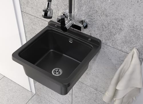 Granitan Ausgussbecken für Garage Keller Werkstatt und Waschküche - Universal Waschtrog mit Siphon - Waschbecken Wandmontage für Innen- und Außenaufstellung - 40x38x22,8 cm - Schwarz Granitan Ausgussbecken für Garage Keller Werkstatt und Waschküche - Universal Waschtrog mit Siphon - Waschbecken Wandmontage für Innen- und Außenaufstellung - 40x38x22,8 cm - Schwarz von Granitan
