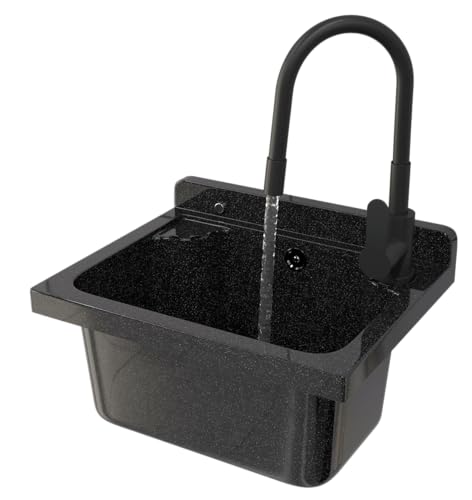 Ausgussbecken mit Mischbatterie und Platz für Seifenspender Garage Keller Werkstatt und Waschküche - Universal Waschtrog mit Siphon - Waschbecken Wandmontage - 42x34x24 cm - Schwarz - Granitan Ausgussbecken mit Mischbatterie und Platz für Seifenspender Garage Keller Werkstatt und Waschküche - Universal Waschtrog mit Siphon - Waschbecken Wandmontage - 42x34x24 cm - Schwarz - Granitan von Granitan