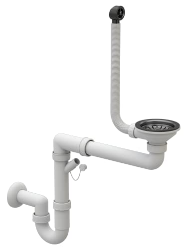 Platzsparendes Küchenspülen Siphon - Küchenspülenablauf - Set mit Anschluss Geschirrspülmaschine - ø 115 mm/3,5 Zoll - Ablaufgarnitur für 1 Becken - Schwarz - Klassisch - Granitan von Granitan