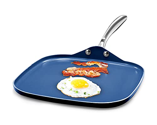 Granitestone Antihaftbeschichtete 10,5-Zoll-Grillpfanne/Flachgrill mit extrem haltbarer, dreifach beschichteter Mineral- und Diamantoberfläche, kühl bleibender Edelstahlgriff, Ofen von Granitestone