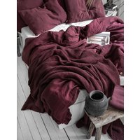 Burgundy Leinen Waffel Überwurf. Stonewashed Deep Ruby Leinenbettüberwurf in Weichem Waffelmuster. Natürliche Leinen Waffel Rote Decke von GrannetHome