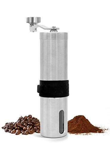 Granny´s Kitchen Manuelle Kaffeemühle aus Edelstahl mit Keramikmahlwerk (Mühle stufenlos verstellbar) Handbetriebene Espressomühle für frischen Kaffee von Granny's Kitchen
