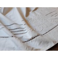 Antikes Leinen Überschlaglaken Mit Großer Gc Monogramm Stickerei Vintage Shabby von GrannysGoodiesDE