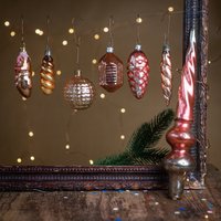 Blass Rosa Weihnachtliche Vintage Glas Ornament Set Mit Topper, Horn Weihnachts Hängende Baumschmuck von Grannysbox