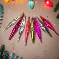 Lange Vintage Christbaumschmuck, Eiszapfen Glas Weihnachtsbaumschmuck, Hell Glänzende Ornamente, Boho Weihnachtsbaum Dekor von Grannysbox