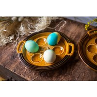 Osterei Keramik, Majolika Eierschale, Vintage Keramik Osterdeko, Rustikale Frühlingstischdeko von Grannysbox
