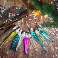 Vintage Glas Eiszapfen Weihnachtsschmuck - Set Mit 10 Bunten Rustikalen Dekorationen von Grannysbox