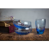 Vintage Blaues Glas Schüssel Set 80Er Jahre Retro Geschirr von Grannysbox