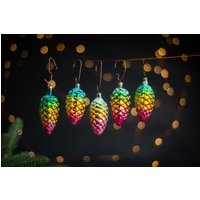 Vintage Regenbogen Tannenzapfen Ornamente - Ddr 1960Er Jahre Dünn Glas Weihnachtsset von Grannysbox