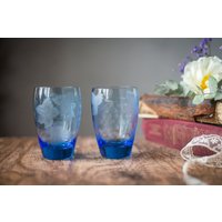 Vintage Wassergläser Set, Blaues Glas Limonade Gläser, Retro Barzubehör, 70Er Jahre Gläser von Grannysbox