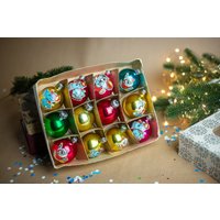 Vintage Weihnachtsschmuck Set 1980Er Jahre Glass Child Decor, Boxed Set Of 12 von Grannysbox