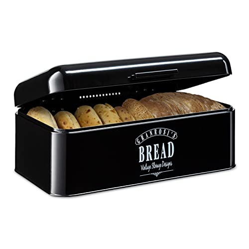Granrosi Brotkasten - Retro-Brotbox mit Scharnierdeckel -platzsparende Aufbewahrungsbox für längeres und frischeres Essen - Brottopf - Brotaufbewahrung - Schwarz von Granrosi