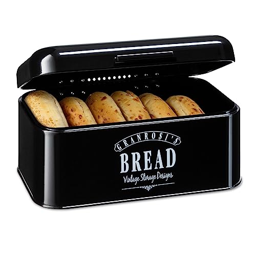Granrosi Brotkasten - Retro-Brotbox mit Scharnierdeckel -platzsparende Aufbewahrungsbox für längeres und frischeres Essen - Brottopf - Brotaufbewahrung - Schwarz Granrosi Brotkasten - Retro-Brotbox mit Scharnierdeckel -platzsparende Aufbewahrungsbox für längeres und frischeres Essen - Brottopf - Brotaufbewahrung - Schwarz von Granrosi